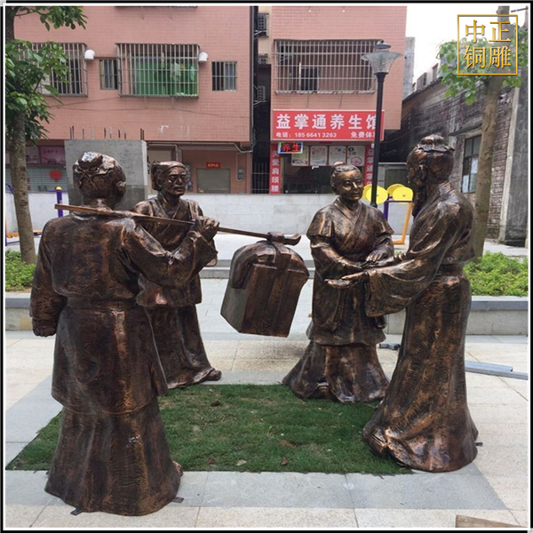 古代人物聊天銅雕塑