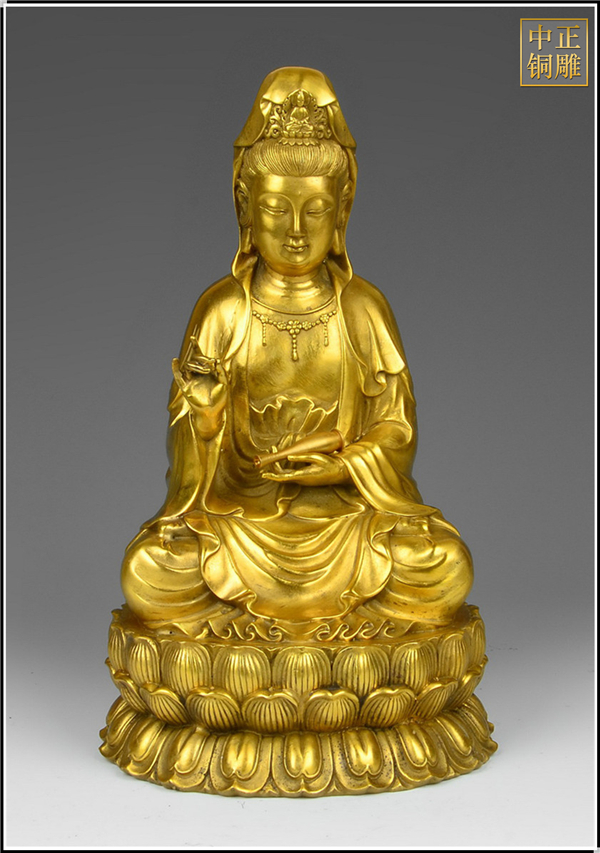 純銅坐蓮觀音銅像