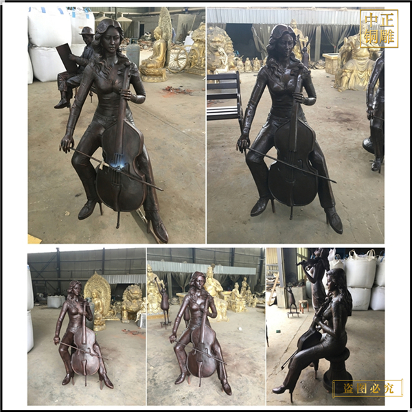 拉琴人物銅雕塑