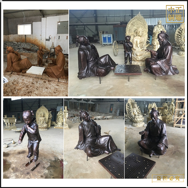 玩五子棋人物銅雕塑