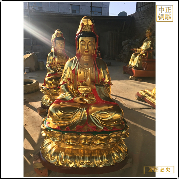 貼金彩繪寺廟觀音菩薩銅像