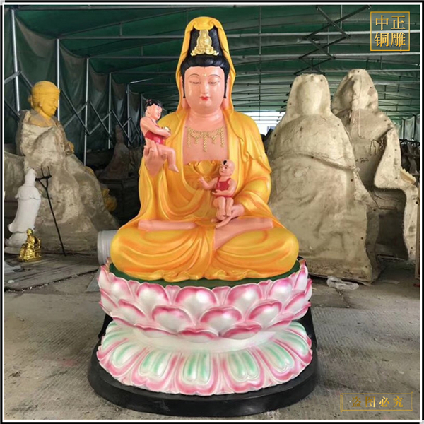 送子觀音銅佛像貼金彩繪