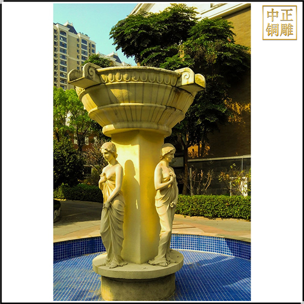 小區西方人物噴泉銅雕塑