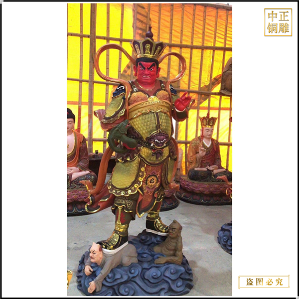 銅雕彩繪四大天王佛像